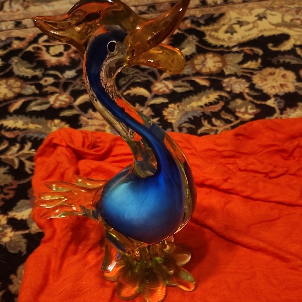 Vibrant Blue and Orange Glass Art Sculpture
